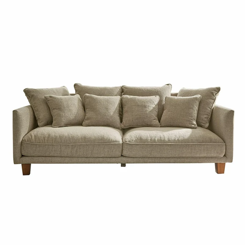 Loberon Canapé Brissonneau, design moderne, avec coussins décoratifs, housse robuste, toucher doux, élégance stylée, canapé, siège, bois d'hévéa, bois de pin, polyester, gris clair
