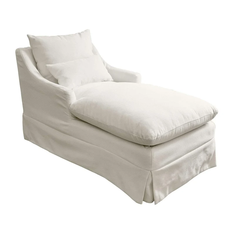 Loberon Chaise longue Téranisse, housse douce et nouée, toucher confortable, avec deux coussins décoratifs, meubles d'assise/chaise longue, bois de pin, bois de caoutchouc, polyester, crème
