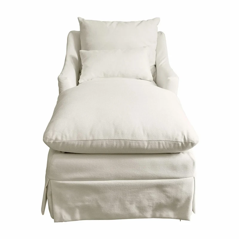 Loberon Chaise longue Téranisse, housse douce et nouée, toucher confortable, avec deux coussins décoratifs, meubles d'assise/chaise longue, bois de pin, bois de caoutchouc, polyester, crème