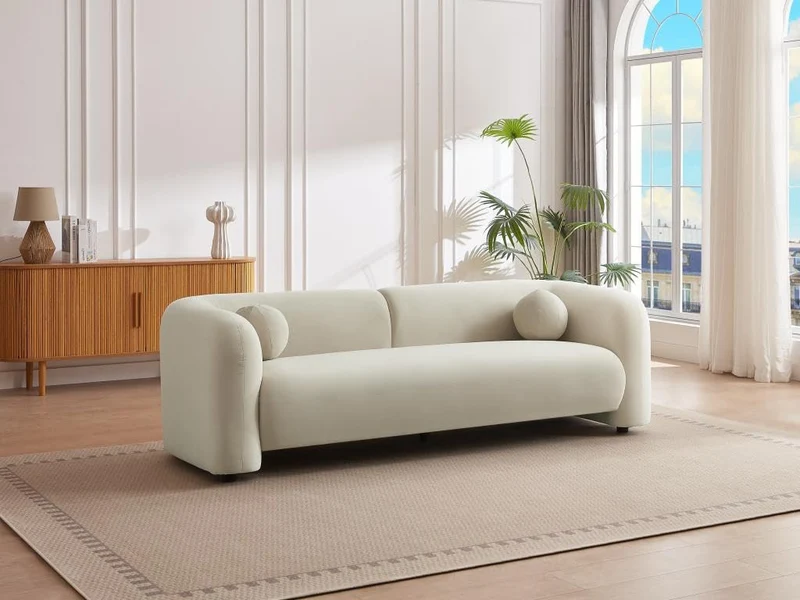 Vente-unique-Canapé 3 Places en Velours Beige OVOTAS
