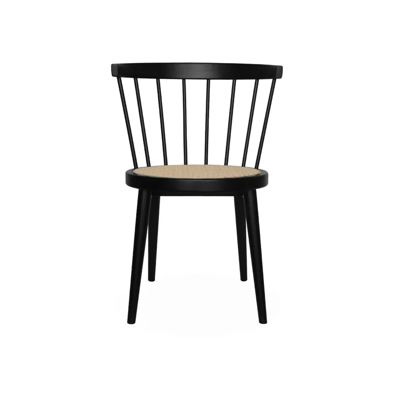 Alice's Home - Lot de 2 chaises Noires en Bois et cannage. Nora. L 54 x P 54 x H 76.5cm