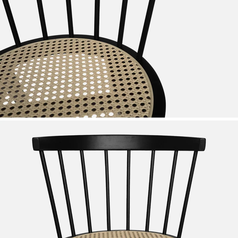 Alice's Home - Lot de 2 chaises Noires en Bois et cannage. Nora. L 54 x P 54 x H 76.5cm