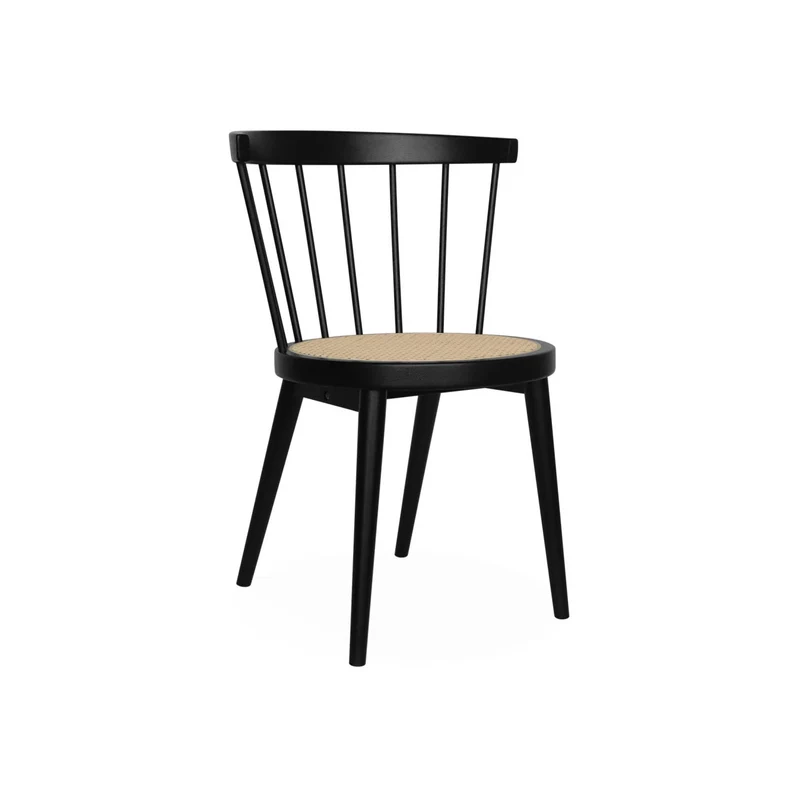 Alice's Home - Lot de 2 chaises Noires en Bois et cannage. Nora. L 54 x P 54 x H 76.5cm