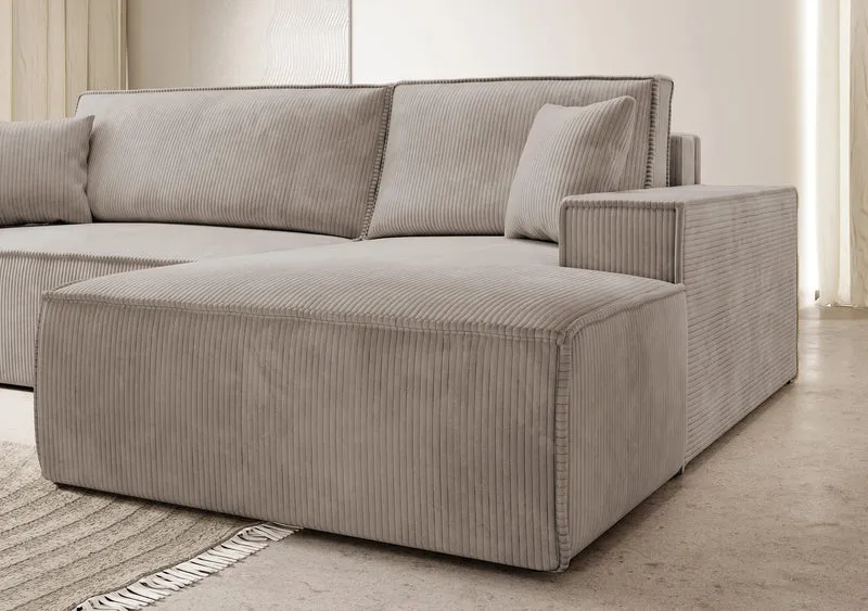 Selsey FARESE New - Canapé d'angle - 267 cm - en L avec Coffre de Rangement canapé Droit en Velours côtelé Beige