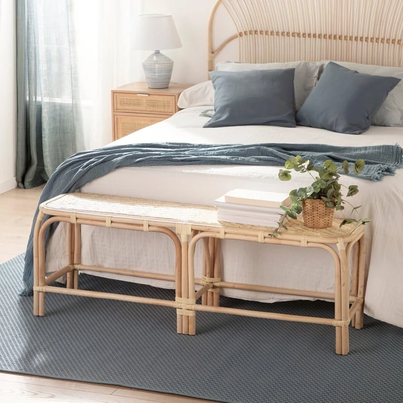 Banc Saro en Rotin Naturel Tressé à la Main, Fonctionnel et Polyvalent, Idéal pour Le Salon, l'Entrée ou la Chambre. Artisanal et Unique.