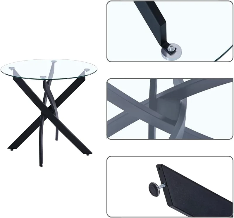 GOLDFAN Table à Manger en Verre Table Ronde Salle à Manger avec Pieds en Métal de Cuisine 80 cm, Noir