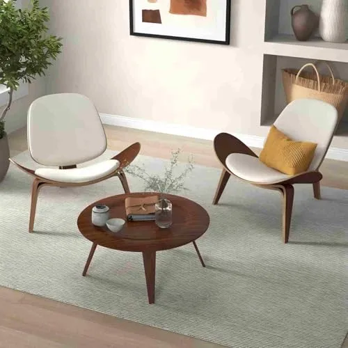 Homary Fauteuil Salon 1 Place, Chaise Coiffeuse pour Chambre en Cuir Doux, Base Tripode en Bois Noyer Design Moderne Siège Rembourré pour Salon Bureau Confort Élégant