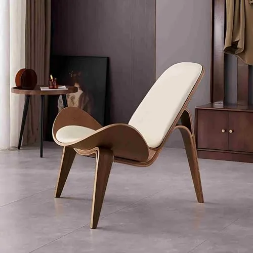 Homary Fauteuil Salon 1 Place, Chaise Coiffeuse pour Chambre en Cuir Doux, Base Tripode en Bois Noyer Design Moderne Siège Rembourré pour Salon Bureau Confort Élégant