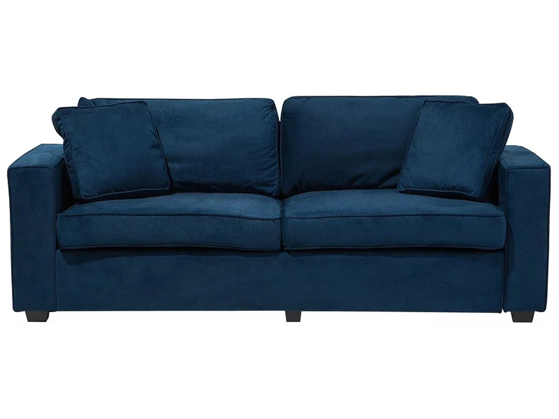 Canapé Fixe 3 Places en Velours Bleu Foncé Moelleux et Confortable pour Salon Design Moderne Beliani