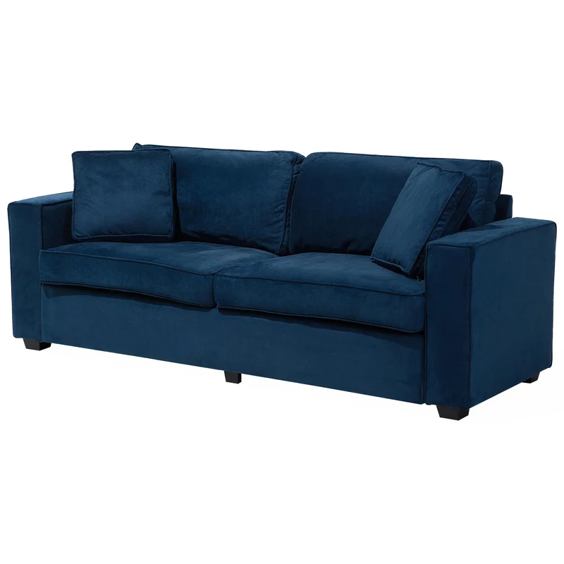 Canapé Fixe 3 Places en Velours Bleu Foncé Moelleux et Confortable pour Salon Design Moderne Beliani