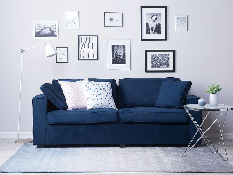 Canapé Fixe 3 Places en Velours Bleu Foncé Moelleux et Confortable pour Salon Design Moderne Beliani