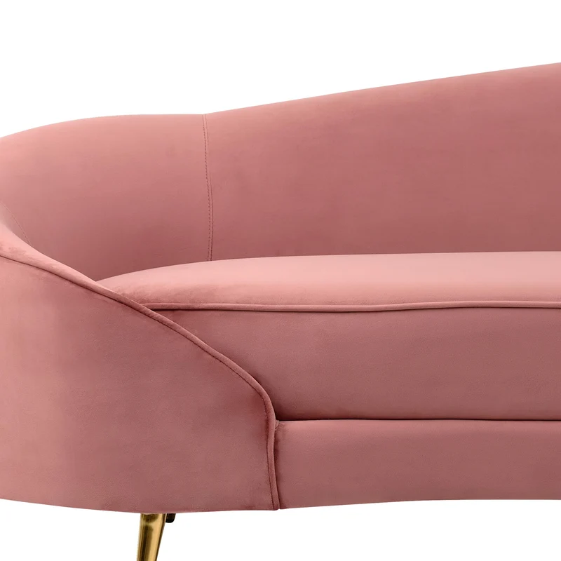 Canapé en Velours Courbé Glamour Rose Pastel à 3 Places Pieds Dorés Brillants Savar