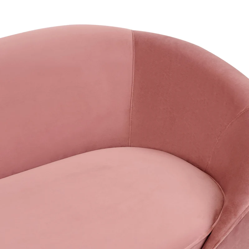 Canapé en Velours Courbé Glamour Rose Pastel à 3 Places Pieds Dorés Brillants Savar