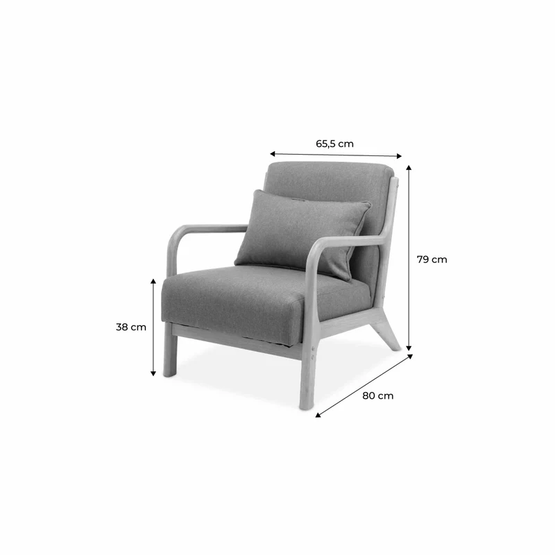 Alice's Home - Fauteuil Design en Bois et Tissu. 1 Place Droit Fixe. Pieds Compas scandinave. Assise Confortable. Structure en Bois Solide. Bleu