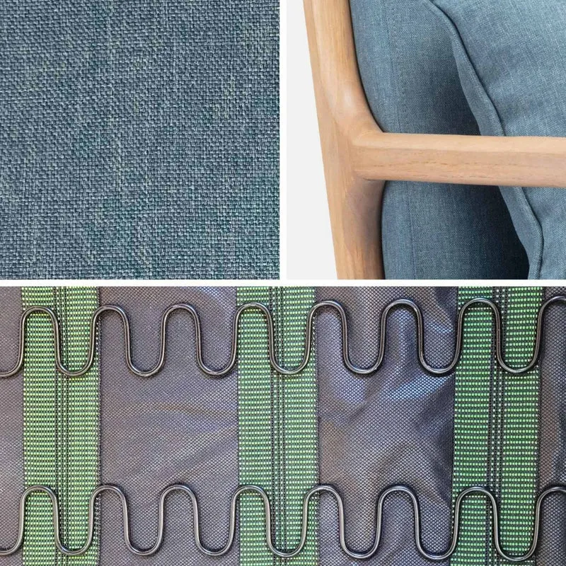 Alice's Home - Fauteuil Design en Bois et Tissu. 1 Place Droit Fixe. Pieds Compas scandinave. Assise Confortable. Structure en Bois Solide. Bleu