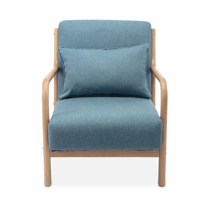 Alice's Home - Fauteuil Design en Bois et Tissu. 1 Place Droit Fixe. Pieds Compas scandinave. Assise Confortable. Structure en Bois Solide. Bleu