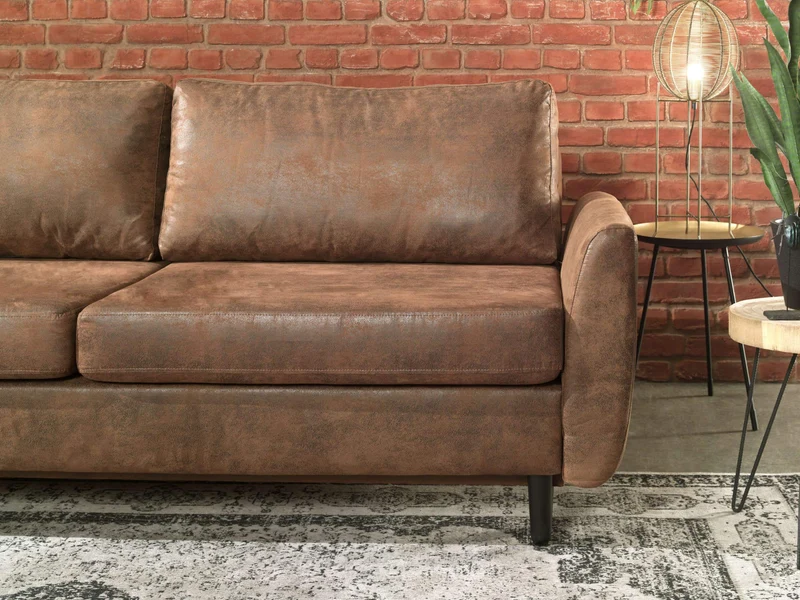 Lisa Design - Canapé Convertible Dan en Microfibre - Canapé Lit - Sofa Marron 3 Places - Salon Industriel/Vintage/Rétro