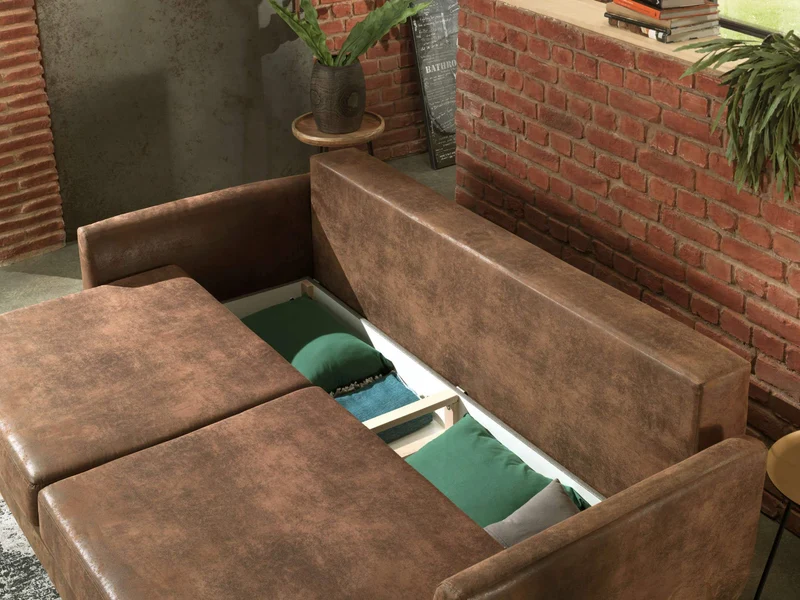 Lisa Design - Canapé Convertible Dan en Microfibre - Canapé Lit - Sofa Marron 3 Places - Salon Industriel/Vintage/Rétro