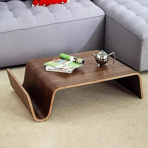 MESCXTY Table Basse incurvée en Bois, Table Moderne et Tendance avec Rangement, côté créatif pour Salon, Porte-revues (111 x 71 x 28 cm, Noyer)