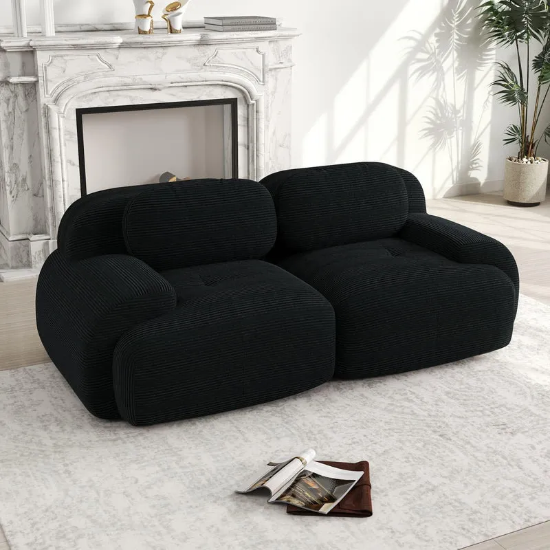 KOMHTOM Petit Canapé 2 Places en Velours Côtelé avec Coussins Confortables, Accoudoir Courbe et Rembourré - Canapé Modulable Moderne (Noir)