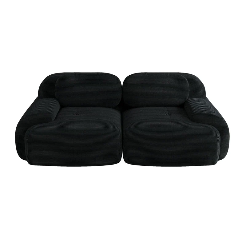 KOMHTOM Petit Canapé 2 Places en Velours Côtelé avec Coussins Confortables, Accoudoir Courbe et Rembourré - Canapé Modulable Moderne (Noir)