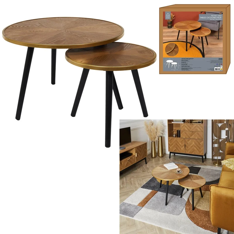 HOME DECO FACTORY - HD7412 - Table Gigogne Felix x2, Mobilier, Table d'Appoint, Table Basse