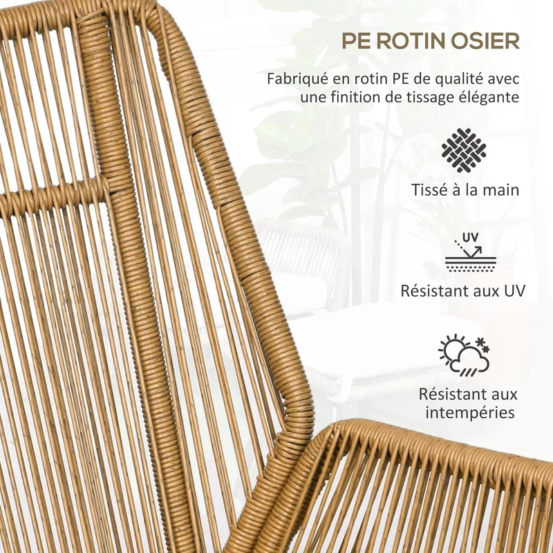 Outsunny Fauteuil de Jardin avec Repose-Pieds - Dossier inclinable et Coussin - en résine tressée Imitation rotin Ensemble de 2 pièces Naturel
