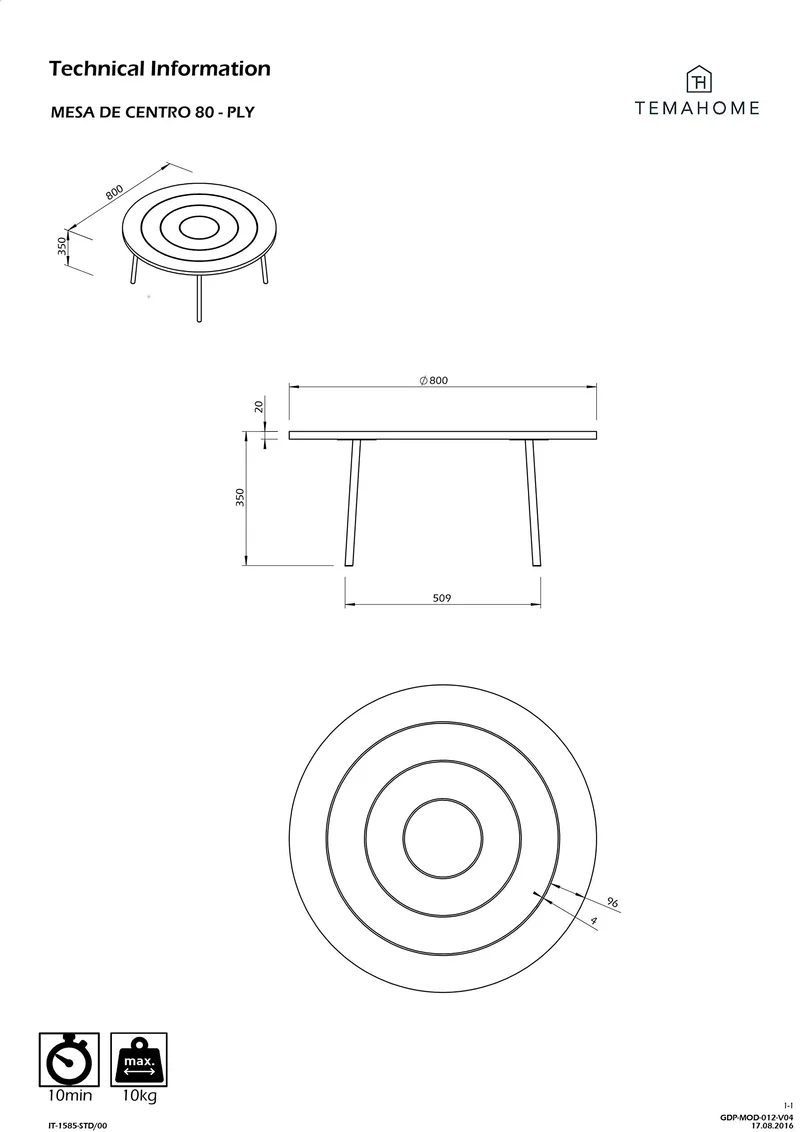 Symbiosis Ply Table Basse, Noyer et Métal Noir, 80x80x35 cm