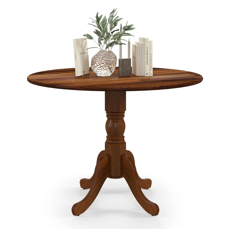 LIFEZEAL Table de Salle à Manger Ronde pour 4 Personnes, en Bois d'hévéa avec Base sur Socle, Meubles de Salon de 100 cm, pour Salle à Manger, Salon et Bureau, Charge 100 kg (Marron)