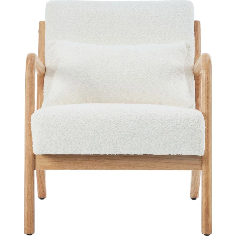 HOMIFAB Fauteuil en Bois et Tissu Bouclette écru - Lanna