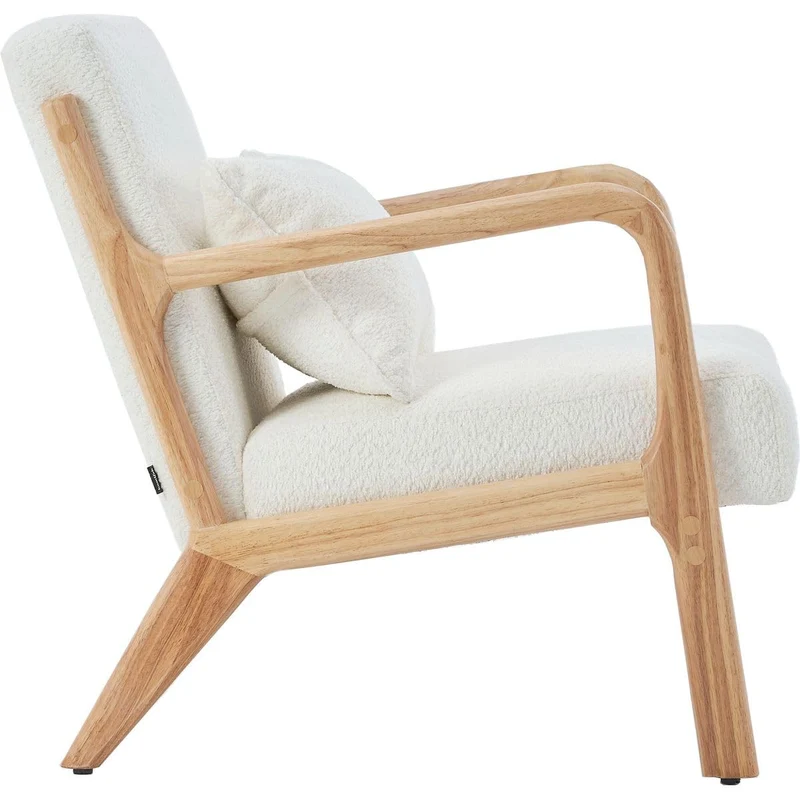 HOMIFAB Fauteuil en Bois et Tissu Bouclette écru - Lanna