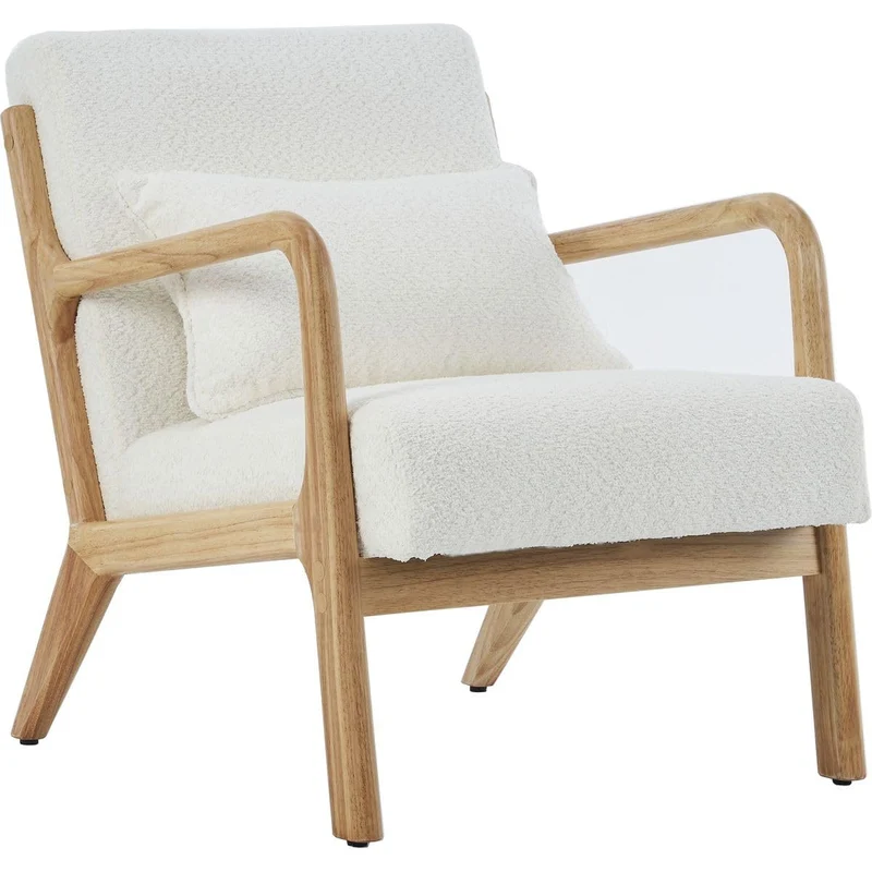 HOMIFAB Fauteuil en Bois et Tissu Bouclette écru - Lanna