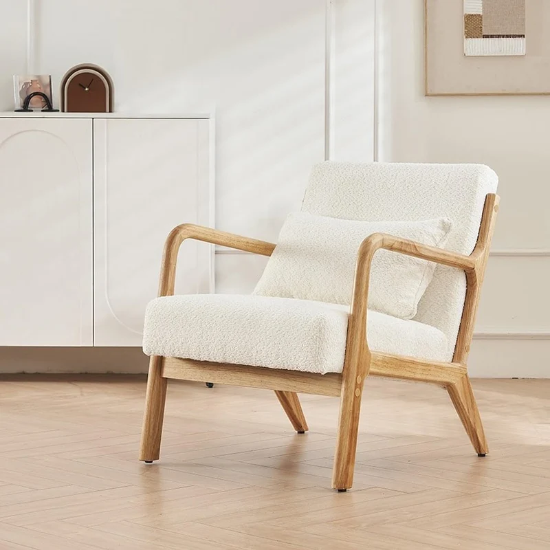 HOMIFAB Fauteuil en Bois et Tissu Bouclette écru - Lanna