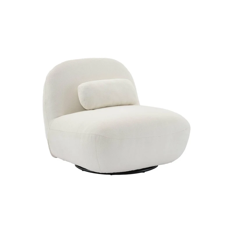 sweeek - Fauteuil pivotant 360° en Bouclette texturée Blanc crème. piètement en métal Noir Mat - Spino