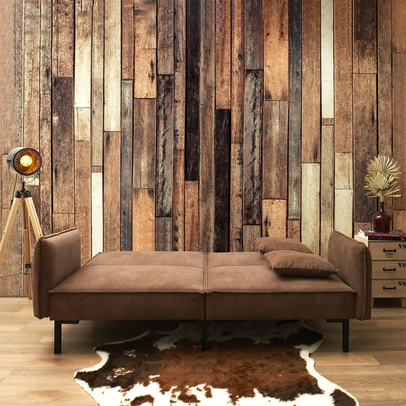 AltoBuy Flip - Canapé Convertible Bois d'Eucalyptus Tissu Marron
