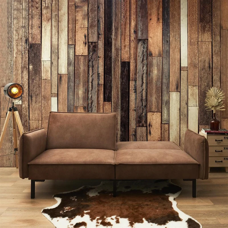 AltoBuy Flip - Canapé Convertible Bois d'Eucalyptus Tissu Marron