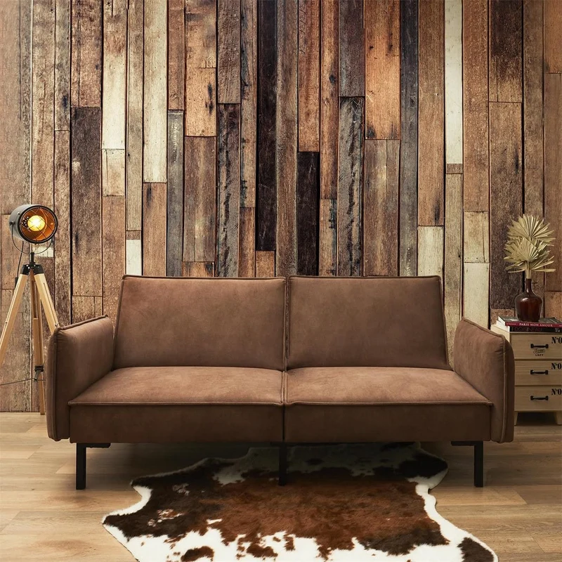 AltoBuy Flip - Canapé Convertible Bois d'Eucalyptus Tissu Marron