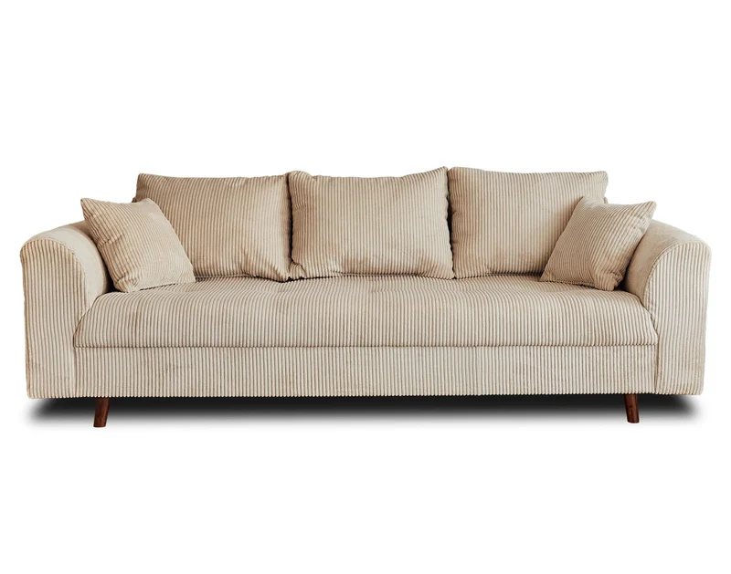 Lisa Design - Canapé Rune en Velours Côtelé - Sofa Beige 3 Places - Salon