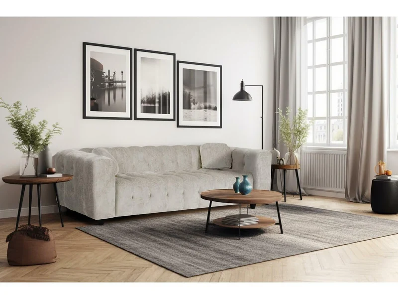 Habitat et Jardin Canapé Droit en Tissu Chenille Vendome - 3 Places - Beige