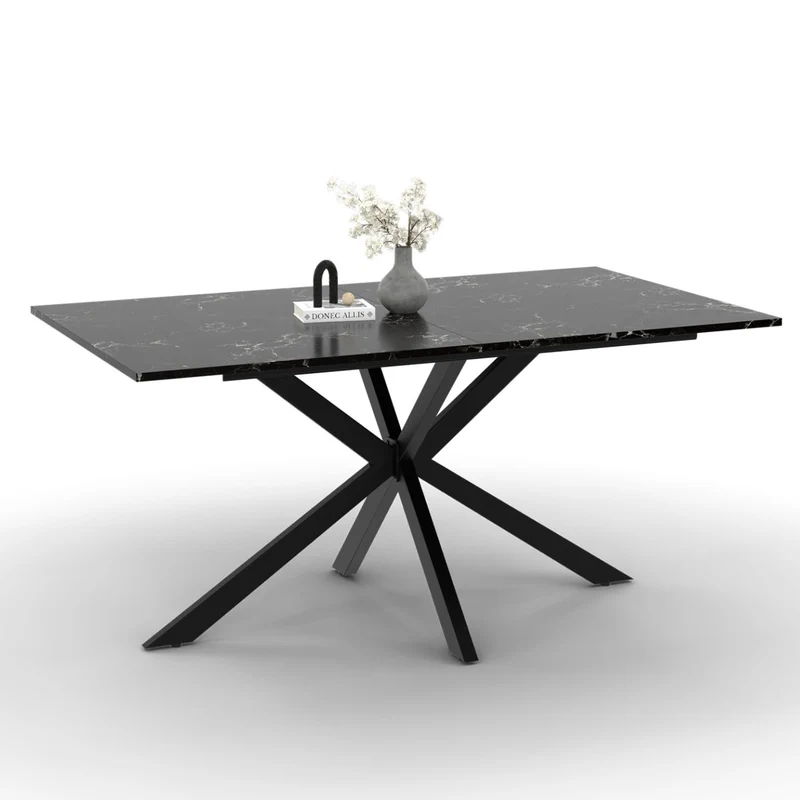 IDMarket - Table à Manger Rectangle Alix 8 Personnes Pied araignée Noir et Plateau Effet marbre Noir Alaska 160 cm