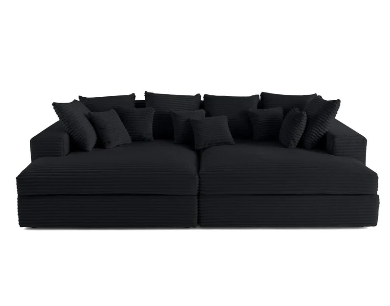 Lisa Design - Canapé Collins en Velours Côtelé - Sofa Noir 4 Places - Salon
