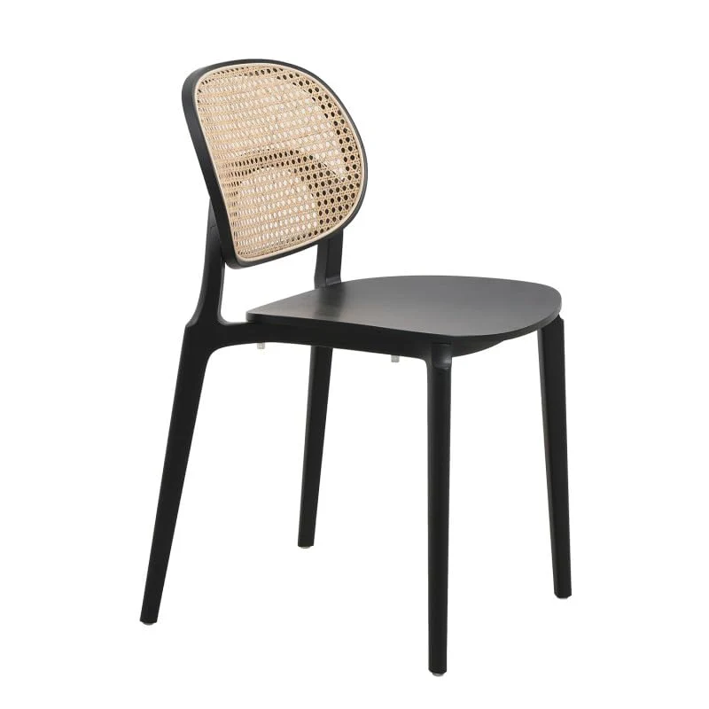 Kosmi Chaise Noire, Assise Bois et cannage Naturel