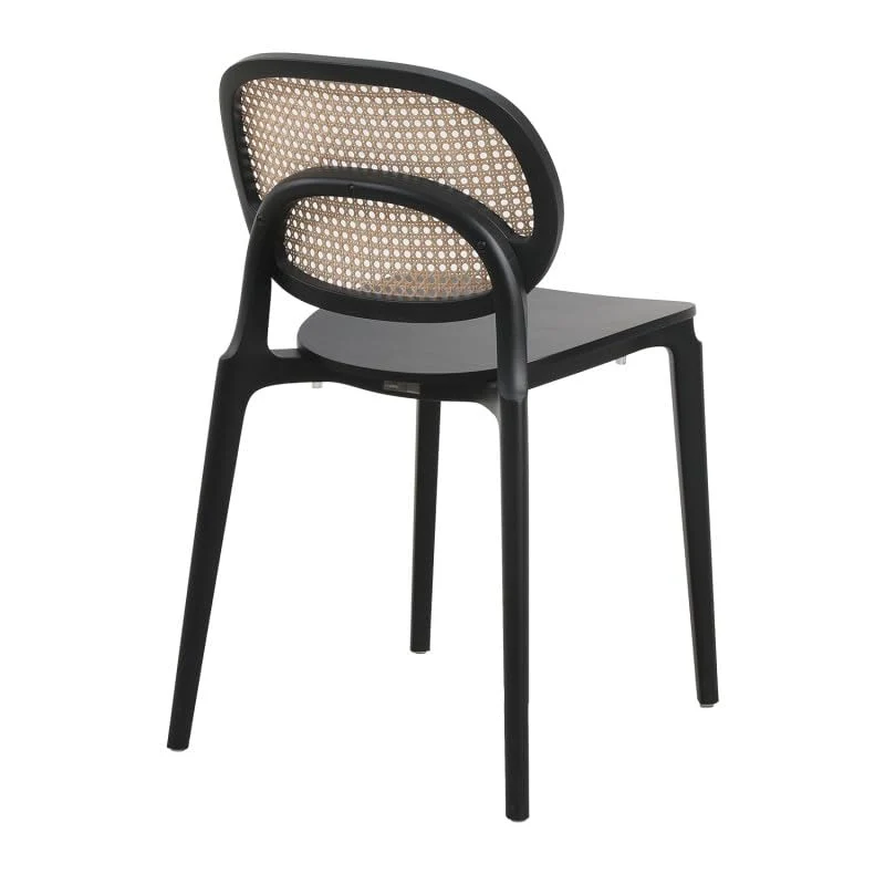Kosmi Chaise Noire, Assise Bois et cannage Naturel