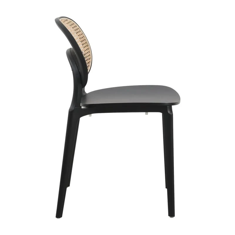 Kosmi Chaise Noire, Assise Bois et cannage Naturel