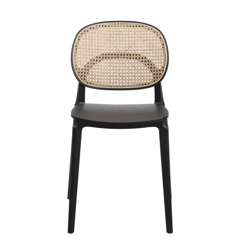 Kosmi Chaise Noire, Assise Bois et cannage Naturel