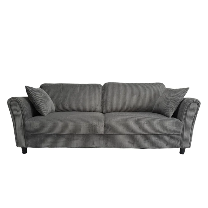 CONCEPT USINE | Canapé Droit 4 Places Lucerne Gris Foncé | Velours Côtelé Doux | Confort Ferme | Design Arrondi et Moderne | Structure Bois | 2 Coussins Inclus | 212 cm de Longueur
