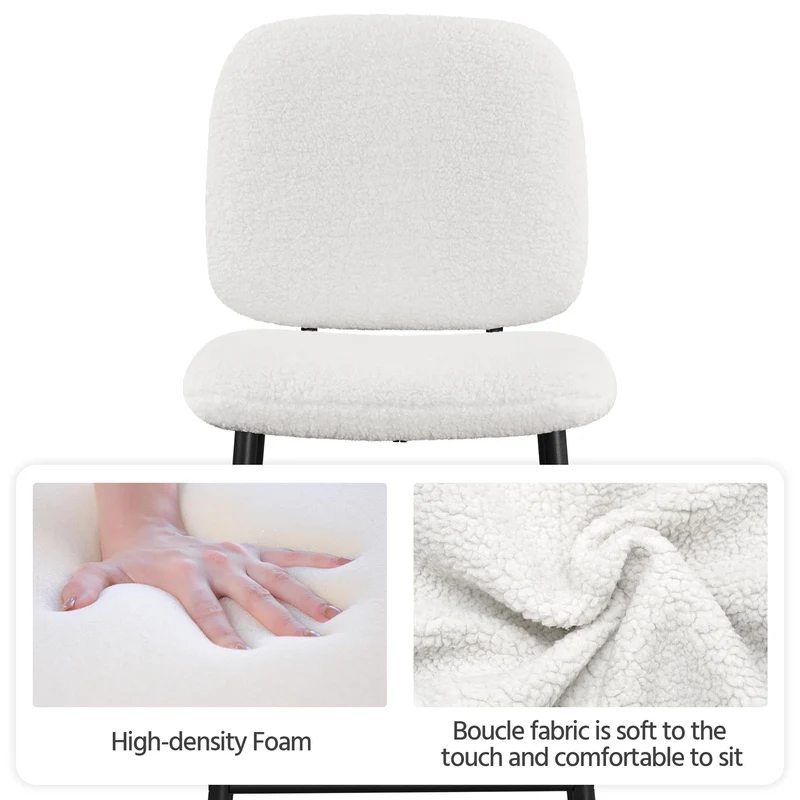 Yaheetech Lot de 2 Tabourets de Bar Rembourrés Siège en Tissu Bouclette Chaises de Bar Dossier Repose-Pied Tabourets Hauts de Cuisine à Quatre Pieds Métalliques pour Comptoir Salle à Manger Blanc