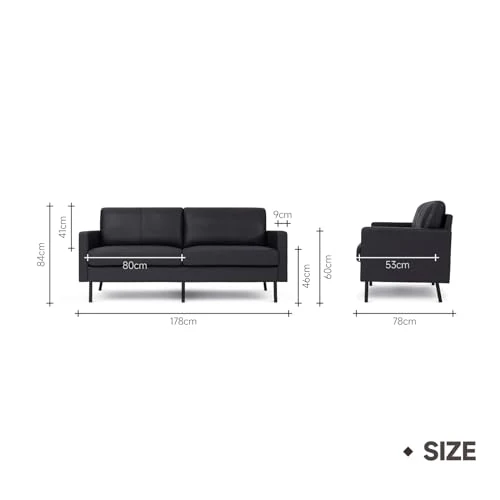 Z-hom Canapé en cuir 001 (noir, 2 places)