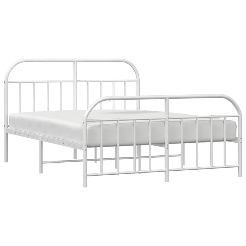 vidaXL Cadre de lit métal avec tête de lit/Pied de lit Blanc 160x200cm, lit Double, Meuble de Chambre à Coucher, lit d'invité, lit