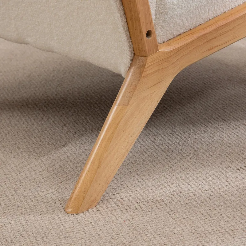 HOMCOM Fauteuil de Salon avec Cadre en Bois Massif Fauteuil Lounge - Assise Profonde - accoudoirs - Aspect Velours crème